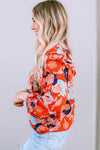 Fiery Red Floral Print Ruffle Puff Sleeve Blouse-Tops-MomFashion