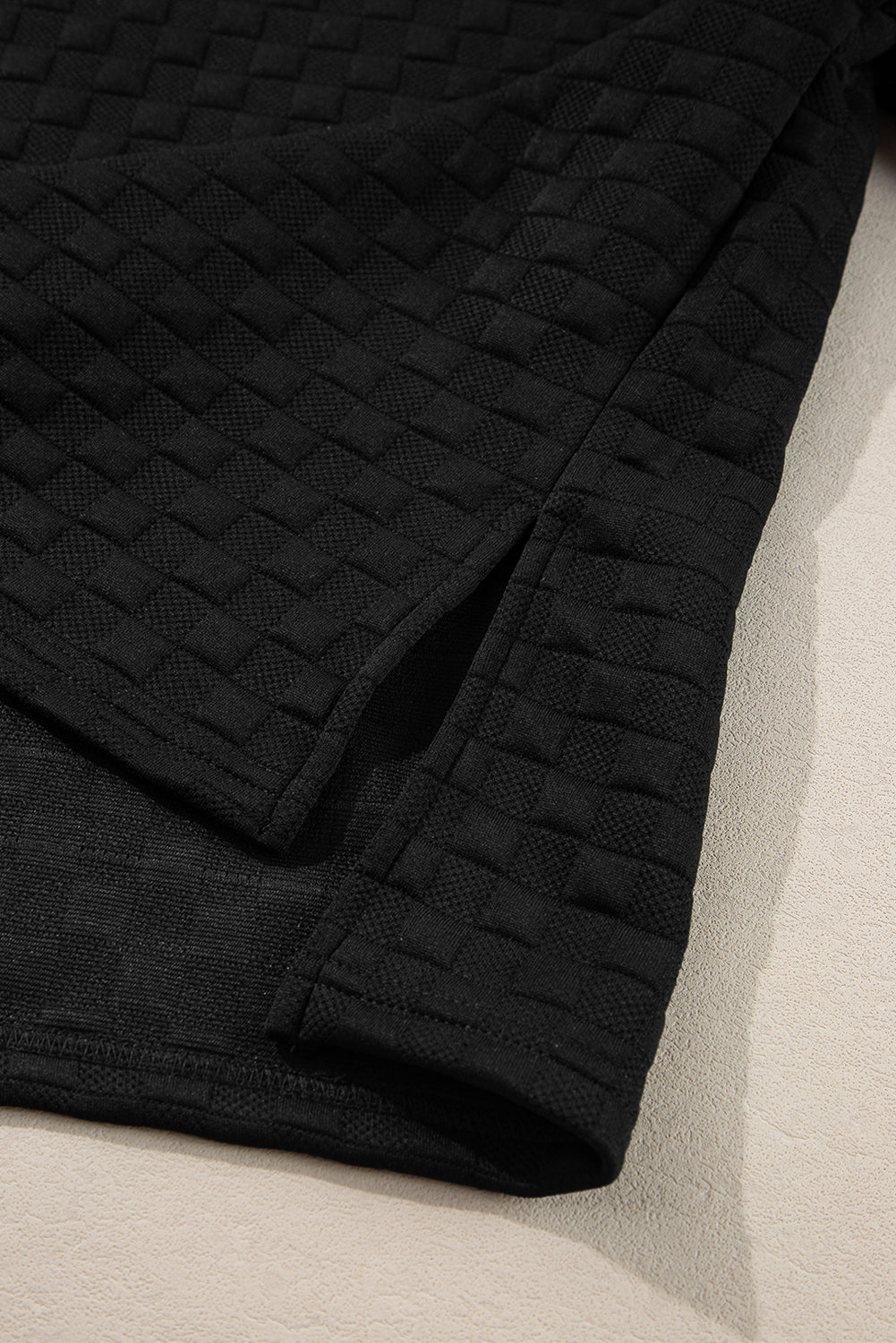 Color black Checkered Textured Split Pullover Top and Pants Set-Two Piece Sets/Pant Sets-MomFashion