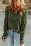 Green Textured Round Neck Long Sleeve Top-Tops-MomFashion