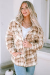 Khaki Sherpa Plaid Button Pocketed Jacket-Outerwear-MomFashion