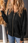 Black Raw Edge Exposed Seam Full Zip Hoodie-Tops-MomFashion