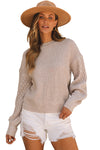 Parchment Cable Knit Sleeve Drop Shoulder Sweater-Tops-MomFashion