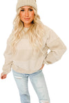 Oatmeal Contrast 2-tone Patchwork Raglan Sleeve Sweatshirt-Tops-MomFashion