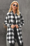 Black Turn-down Collar Plaid Shirt Coat-Outerwear-MomFashion