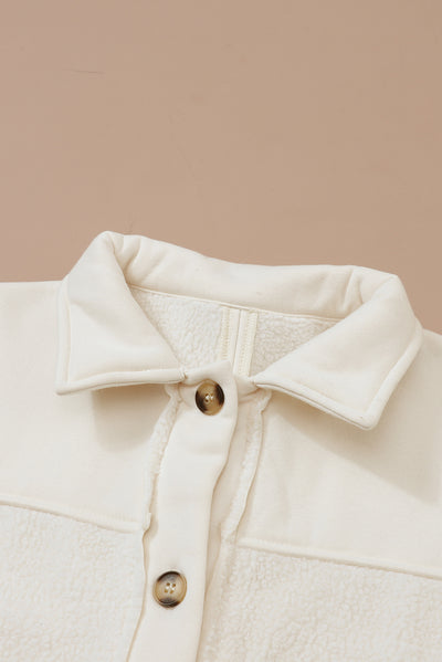 Beige Button-Up Stitching Pocket Raw Hem Shacket-Outerwear-MomFashion