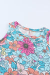 Multicolor Round Neck Sleeveless Floral Mini Dress-Dresses-MomFashion