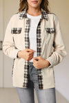 Apricot Plaid Patchwork Waffle Thermal Knit Shacket-Outerwear-MomFashion