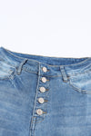 Sky Blue High Waist Buttoned Distressed Flared Jeans-Bottoms-MomFashion