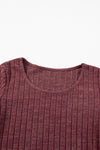 Mineral Red Ribbed Bishop Sleeve Round Neck Top-Tops-MomFashion