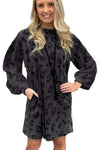 Gray Leopard Pocketed Puff Sleeve Mini Dress-Dresses-MomFashion