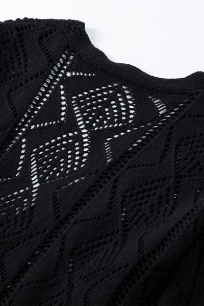 Black Hollow-out Openwork Knit Cardigan-Tops-MomFashion