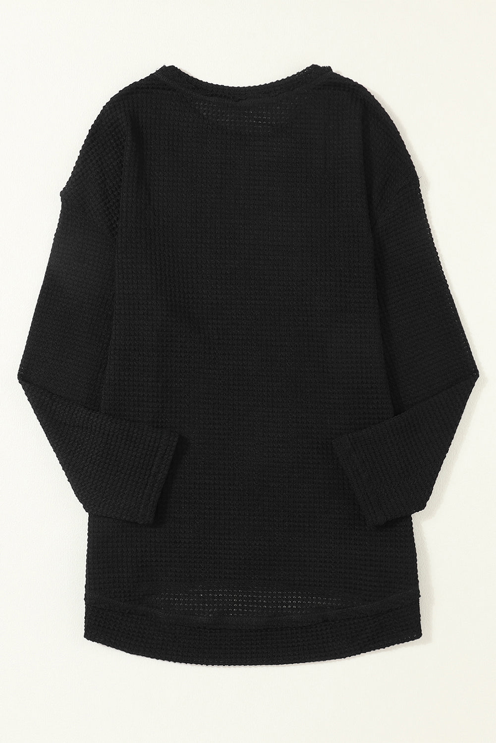Black Waffle Knit High Slits Oversized Top-Tops-MomFashion