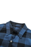 Blue Turn-down Collar Plaid Shirt Jacket-Outerwear-MomFashion