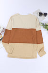 Orange Striped Color Block Henley Top-Tops-MomFashion