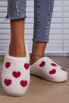 White Valentines Day Hearts Print Plush House Slippers-Shoes & Bags-MomFashion