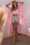 Pink Bohemian Tie Dye Oversize Long Kimono-Outerwear-MomFashion