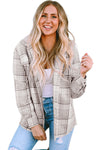 Khaki Plaid Removable Hood Buttoned Shacket-Outerwear-MomFashion