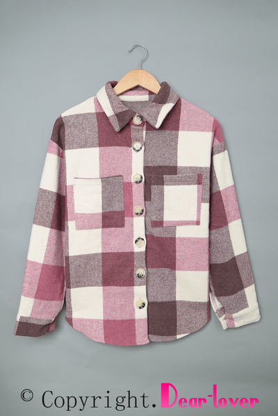 Plaid Color Block Buttoned Long Sleeve Jacket with Pocket-Outerwear-MomFashion