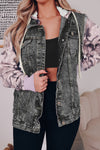 Black Camo Sleeve Hooded Buttoned Denim Jacket-Outerwear-MomFashion