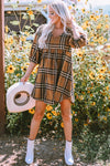 Brown Plaid Pattern Empire Waist Babydoll Dress-Dresses-MomFashion