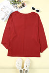 Red Solid Color Patchwork Long Sleeve Top-Tops-MomFashion