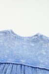 Sky Blue Crinkle Textured Loose Henley Top-Tops-MomFashion