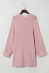 Pink Oversized Fold Over Sleeve Sweater Cardigan-Tops-MomFashion