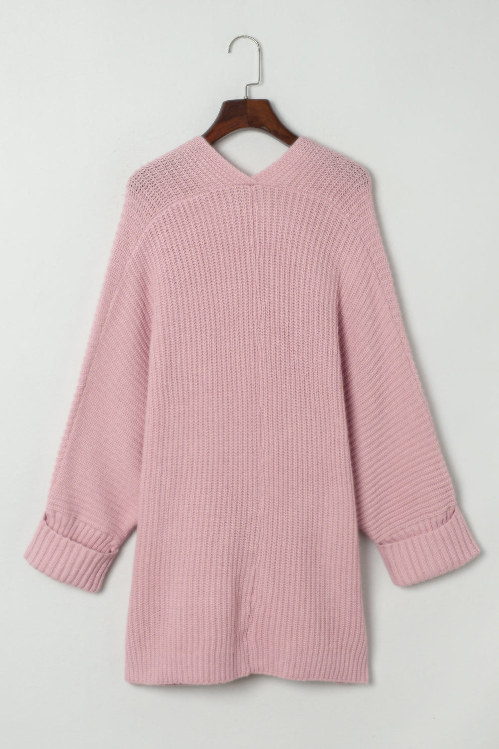 Pink Oversized Fold Over Sleeve Sweater Cardigan-Tops-MomFashion