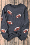 Gray Sequin Rugby Graphic Corded Baggy Sweatshirt-Graphic-MomFashion