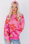 Rose Big Flower Knit Ribbed Trim Sweater-Tops-MomFashion