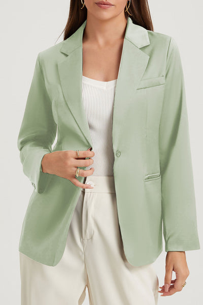 Green Pocketed Single Button Lapel Neck Blazer-Outerwear-MomFashion