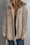 Khaki Patchwork Hooded Corduroy Shacket-Outerwear-MomFashion