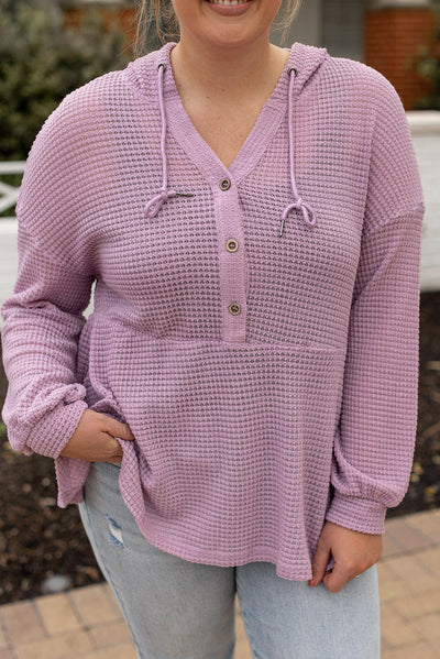 Plus Size Hooded Waffle Knit Top-Plus Size-MomFashion