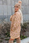 Parchment Leopard Print Side Pockets Long Sleeve Mini Dress-Dresses-MomFashion