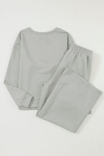 Gray Ultra Loose Textured 2pcs Slouchy Outfit-Loungewear-MomFashion