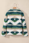 Blackish Green Aztec Print Button Up Long Sleeve Jacket-Outerwear-MomFashion