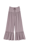 Khaki Frilled Drawstring High Waist Wide Leg Pants-Bottoms-MomFashion