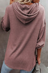 Buttoned High and Low Hem Hoodie-Tops-MomFashion