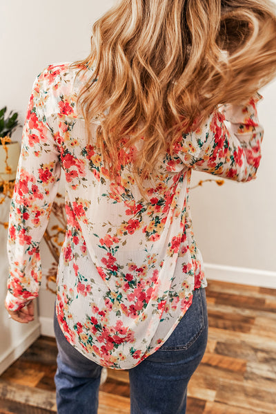 Vibrant Floral Print Chest Pocket Shirt-Tops-MomFashion