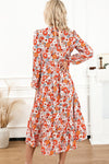 Multicolor Boho Floral Collared Long Sleeve Ruffled Dress-Dresses-MomFashion