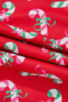 Red Christmas Candy Cane Print Pocketed Knotted Pajama Set-Loungewear & Sleepwear/Sleepwear-MomFashion