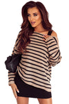 Striped Print Dropped Shoulder Loose Sleeve Sweater-Tops-MomFashion