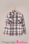 Pink Geometric Plaid Print Pocketed Shacket-Outerwear-MomFashion