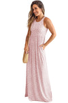 Pink Leopard Print Pocketed Sleeveless Maxi Dress-Dresses-MomFashion