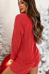 Racing Red Corded MERRY Graphic Long Sleeve Top and Shorts Set-Two Piece Sets/Short Sets-MomFashion