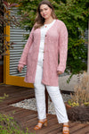 Pink Open Knit Button-Up Plus Size Cardigan-Plus Size-MomFashion