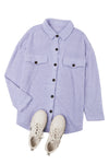 Purple Plush Button Down Pocketed Shirt Jacket-Outerwear-MomFashion