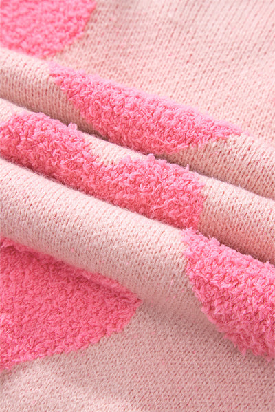 Light Pink Valentine’s Day Heart Jacquard Knit Sweater-Tops-MomFashion