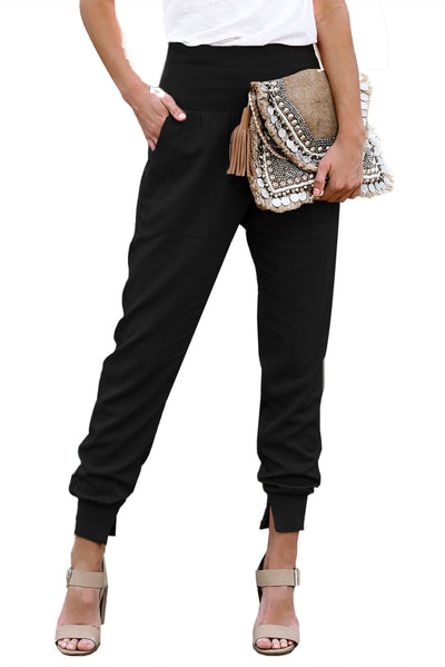 Black Pocketed Casual Joggers-Bottoms-MomFashion