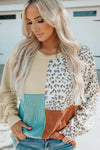 Leopard Patchwork Color Block Ribbed Long Sleeve Top-Tops-MomFashion